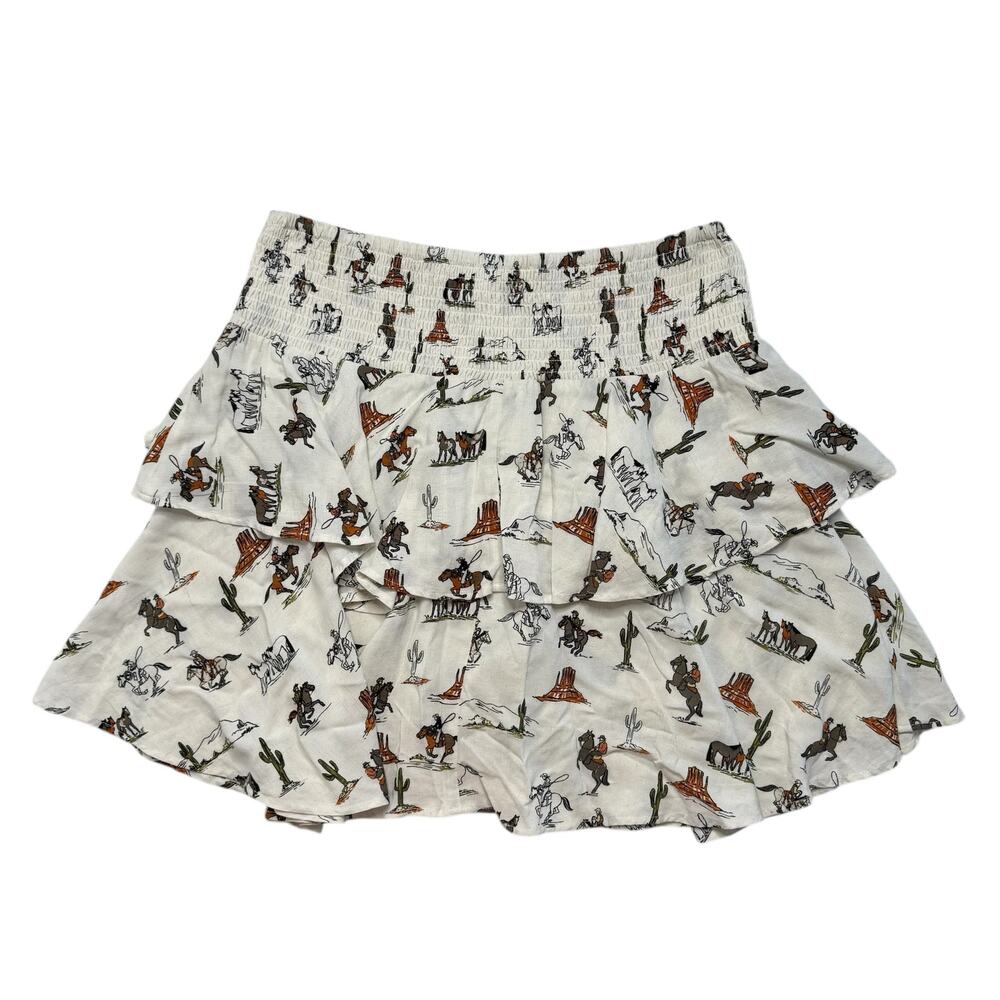 ARIAT *NEW* HiLo Jordan Skirt Sz Large Cowgirl Western Print Ivory Smocked Linen - Picture 5 of 9